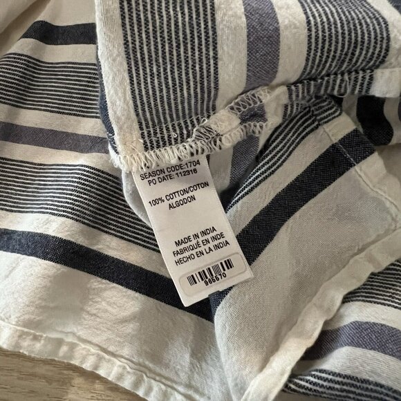 Splendid Cold Off Shoulder Blouse Large XL Striped Navy Ivory Ruffle Top Peasant - Picture 7 of 12